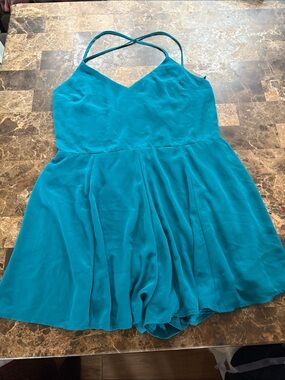 Express Teal Lace-Up Spaghetti Strap Romper 12sz